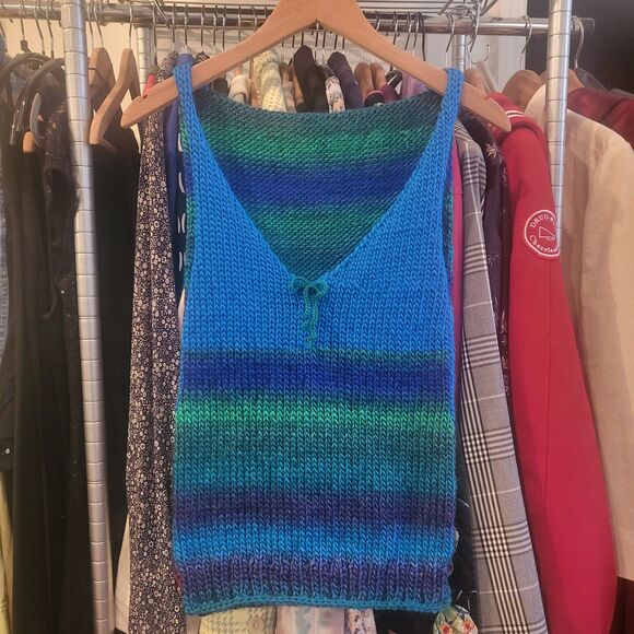 Seapunk Handmade Sweater Vest Tank Top Ocean Blues Greens Medium - Picture 1 of 8